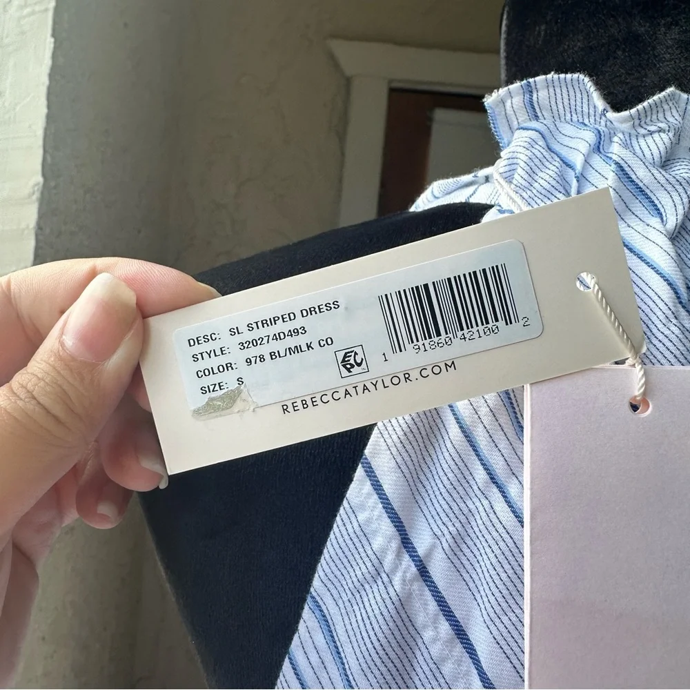 NWT Rebecca Taylor Striped Linen Halter Neck Size S Blue & White Mid Thigh Dress - Picture 16 of 16